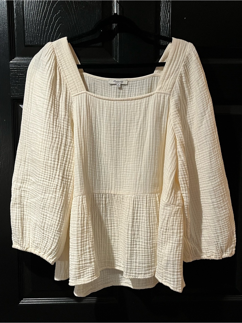 Madewell Off-White Gauze Square-Neck Peasant Blouse